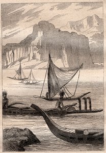 Kanoer fra Marquises-øerne - illustration taget fra "The Great Mariners of the 18th century"" af French School