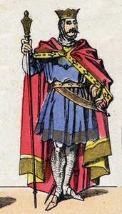 Capetian Dynasty: Portrait of Hugues Capet (940-996) Frankernes konge fra 987 til 996. Epinal billeddannelse fra slutningen af det 19. århundrede. Privat samling. af French School