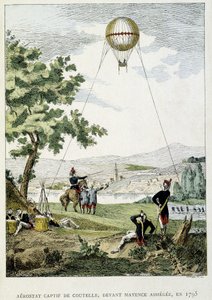 Captive aerostat af Jean Marie Joseph (Jean-Marie-Joseph) Coutelle (1748-1835), før Mainz belejrede af French School