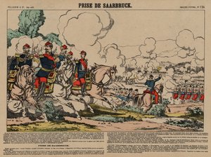 Erobringen af Saarbrücken af den franske, fransk-preussiske krig, 2. august 1870 (farvegravering) af French School