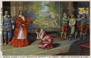 Kardinal Richelieu sendte Francois de Montmorency-Bouteville og Comte de Chapelles for at blive henrettet for at trodse sit forbud mod duellering, 1627 af French School
