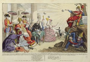 Karikatur af pavelige tyre fra det 18. århundrede (farvet indgravering) (se også 127599) af French School