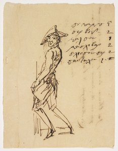 Karikatur af en ung soldat, 1809 (pen og brunt blæk på papir) af French School