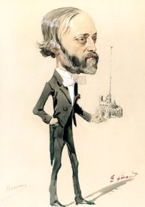 Karikatur af arkitekten Eugène Emmanuel Viollet-le-Duc (farve litho) af French School