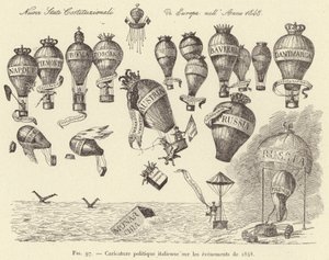 Italiensk politisk tegneserie om begivenhederne i 1848 (gravering) af French School