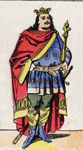 Karolingiske dynasti: Portræt af Charles III Le Gros (839-888) Frankernes konge fra 881 til 887. Epinal billeddannelse fra slutningen af det 19. århundrede. Privat samling. af French School
