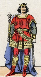 Karolingisk dynasti: Portræt af Ludvig II Begue (846-879), kongen af frankerne fra 877 til 879. Epinal billeddannelse fra slutningen af det 19. århundrede. Privat samling. af French School