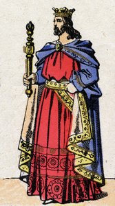 Karolingisk dynasti: Portræt af Ludvig IV, kendt som Outremer (921-954), konge af frankerne fra 936 til 954. Epinal billeddannelse fra slutningen af det 19. århundrede. Privat samling. af French School