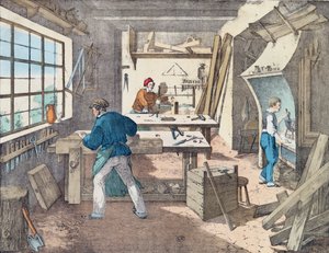 Tømrerværksted, c.1860 af French School