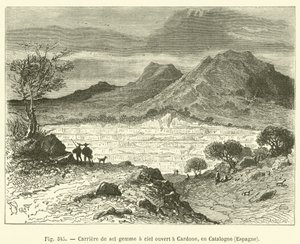 Åbent stensaltbrud i Cardone, Catalonien, Spanien (gravering) af French School
