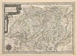 Generelt kort over de tretten kantoner i Schweiz, Vallay, Ligues, Grise, Maison-Dieu og Valteline af French School