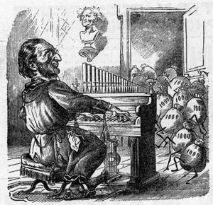 Tegneserie af den tyske komponist Richard Wagner (1813-1883) af French School