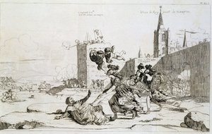 Tegneserie, der skildrer Mademoiselle de Montpensier (Grande Mademoiselle) "" fejer ud af Frankrig Mazarin og hans tilhængere"" af French School