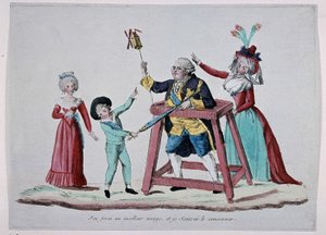 Tegneserie om kongefamilien (Louis XVI og Marie Antoinette med deres børn) under den franske revolution, omkring 1790 - Musee Carnavalet af French School