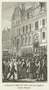 Cartouche på Hôtel de Ville før hans henrettelse; ifølge Bonnart af French School