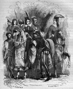 Sag om tårnet i Nesle: Prinsesse Marguerite af Bourgogne (1290-1315) og hendes to søstre (Jeanne og Blanche) anklaget for utroskab - Indgravering i "Historien om prostitution og udskejelser i alle klodens folk fra antikken til her" af French School