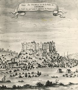 Slottet og byen Chinon af French School