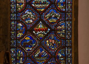 Cathedral of Chartres, farvet glas: livet af noe, detaljer buen af noe på bølgerne af French School