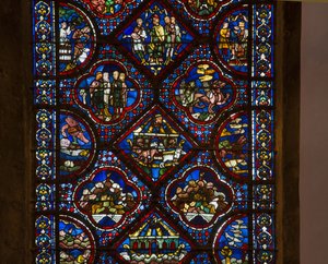 Cathedral of Chartres, farvet glas: life of noe, detaljecenter af French School