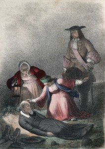Katarina I af Rusland (Marta Elena Skavronska, senere Marfa Samuilovna Skavronskaya) - Katarina I (1684 - 1727), et barn, finder pastor Skovronski, præsten, der opdrog hende, døende blandt de døde i Mariembourg, en by invaderet af russerne - i "The illu af French School