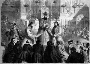 Katolsk ritus - Messe - 26. januar 1860: Celebre messe ifølge den armenske ritual af mechitaristernes overordnede i kirken Notre Dame des Victoires, Paris. Indgravering i "" Le Monde Illustré"" nr. 147 af 4. februar 1860. af French School