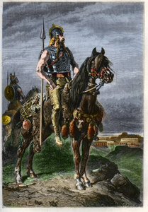 Cavalier Gaulois - gallere til hest i det antikke romerrige - gravering fra "" Frankrigs historie fortalt til mine børnebørn"" - af Francois Guizot - 1872-1876 af French School