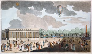 Fejring af Bastilledagen den 14. juli på Champs Elysees, Paris i 1801 (håndfarvet akvatint) af French School