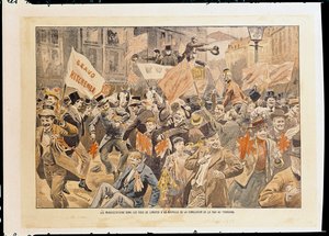 Festligheder i Londons gader efter nyheden om indgåelsen af fred i Transvaal, maj 1902 (print) af French School