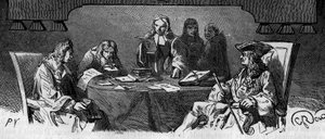 Censur: Under det gamle regime kaldes tjenesten "Black Cabinet"" for at undersøge privat korrespondance af sikkerhedsmæssige årsager. Indgravering af det 19. århundrede. af French School