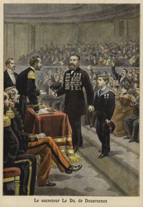 Ceremoni til ære for hr. Le Du, en redningsmand fra Douarnenez, Bretagne, 1897 af French School