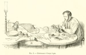 Blæselampe og gaslampe (gravering) af French School