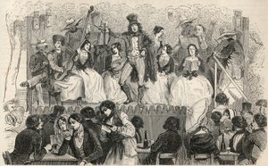 Champs-Elysees (Champs Elysees) - Sangere foran cafeen Morel - Indgravering i "Tableau-de-Paris" af Edmond Texier 1852 af French School