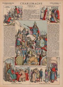 Charlemagne, 768-814 (farve litho) af French School