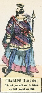 Charles II dit le Gros, 29. konge, besteg tronen i 884, døde i 888 (farvestik) af French School