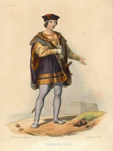 Charles VIII (farvet gravering) af French School