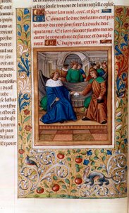 Charles VI og Henry V underskrev "Troyes-traktaten" i 1420, illustration fra "Chroniques de Monstrelet" af French School