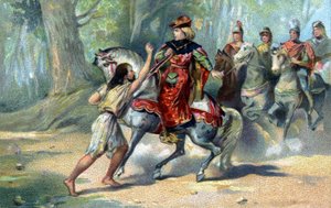 Charles VI fanget i vanvid i Le Mans-skoven. kromolitografi i slutningen af det 19. århundrede af French School