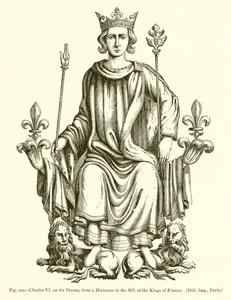 Charles VI på sin trone, fra en miniature i MS. af Frankrigs konger af French School