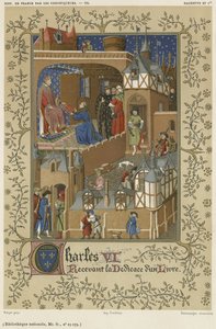 Charles VI modtager dedikationen af en bog af French School