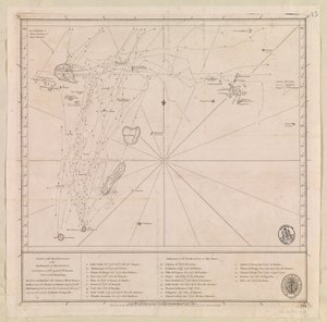 Kort over øgruppen nord for Mauritius udarbejdet i 1776 af M le Victe Grenier, løjtnant i den franske flåde [Inkluderer Seychellerne, de sydligste Maldiverne, Mauritius-gruppen og Chagos-øgruppen]. af French School