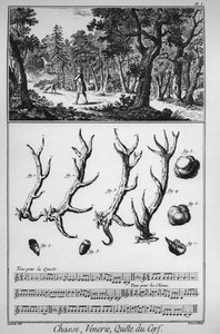 Jagt - jagten på hjorten - "" The Great Encyclopedia, eller Dictionnaire Raisonne des Sciences, des Arts et des Metiers"" (Encyclopedia or Dictionary of the Sciences, Arts and Professions) af Denis Diderot (1713-1784) og Jean d. 