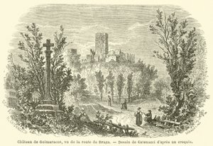 Chateau de Guimaraens, set fra vejen til Braga (gravering) af French School