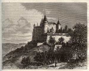 Chateau de Mercues - Cahors - gravering i "La France illustree: geografi, historie, statistisk administration" af V.A. Malt-brun. 1884 af French School