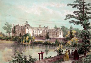 Chateau de la Loire: Udsigt over Chateau de la Seilleraye i Carquefou (Loire Atlantique). Tryk af det 19. århundredes privatsamling af French School
