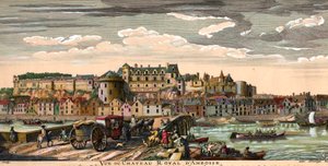 Chateaux de la Loire: udsigt over slottet Amboise i Indre og Loire i det 18. århundrede. Epoke-gravering. Privat samling af French School