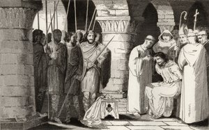 Childeric III (714-51) bliver detroniseret og indespærret i et kloster, fra "Histoire de France" af Colart, udgivet omkring 1840 af French School