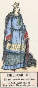 Childeric III, 22. konge, besteg tronen i 742, døde i 752, End of the Merovingians (farvestik) af French School