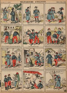 Barnlig militarisme (farvet indgravering) af French School
