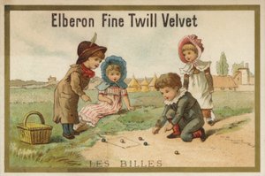 Kinder spielen Murmeln (Chromolithografie)