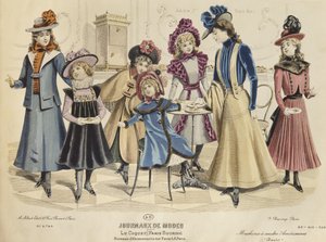 Børnekostumer, illustration fra Journaux de Mode, oktober 1898 (farvegravering) af French School